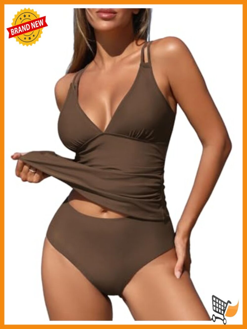 Tankini Swim Set V Neck Push Up Tummy Control High Waisted Bathing Suit